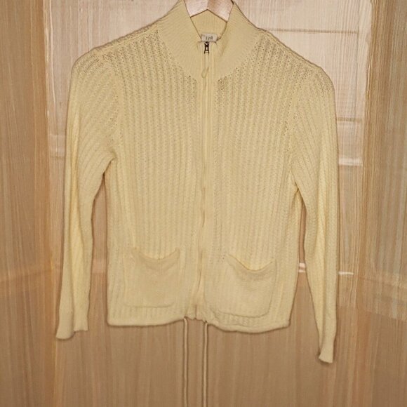 Women’s J. Jill Cream Cable Knit Zip Up Cardigan Medium - Picture 1 of 8